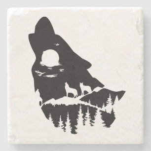 Wolf Head Silhouette Stone Coaster