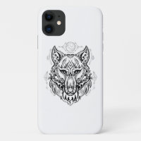 Wolf head with ethnic decorations
