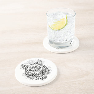 Wolf head with ethnic decorations coaster