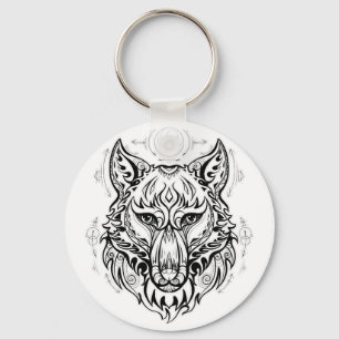 Wolf head with ethnic decorations  keychain