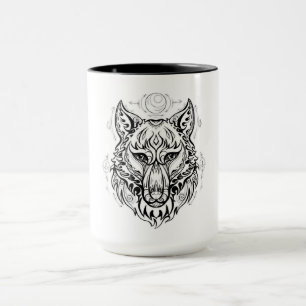 Wolf head with ethnic decorations  mug