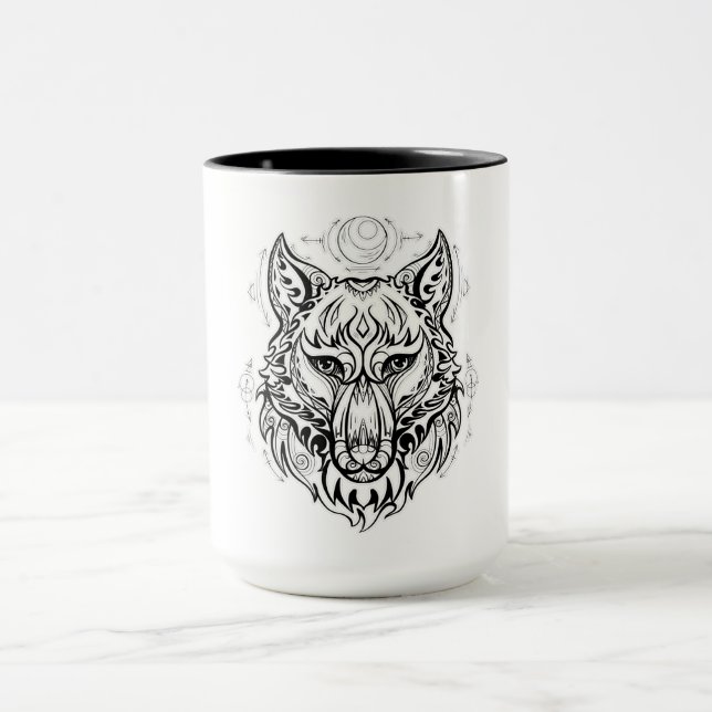 Wolf head with ethnic decorations  mug (Center)