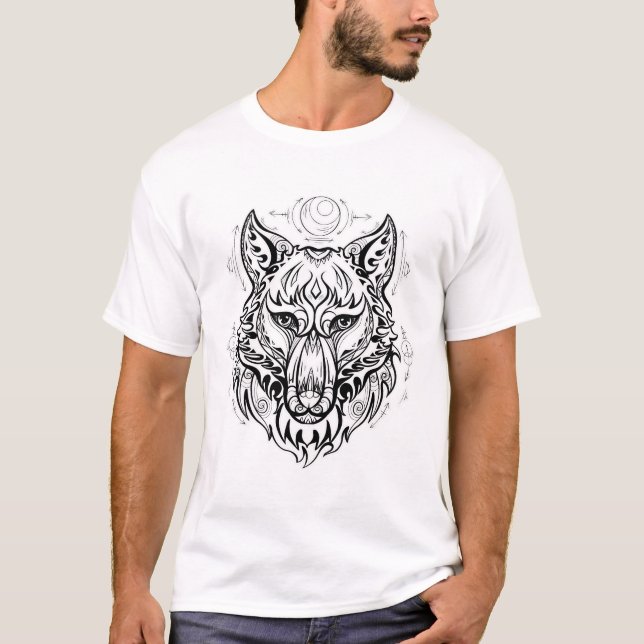 Wolf head with ethnic decorations T-Shirt (Front)