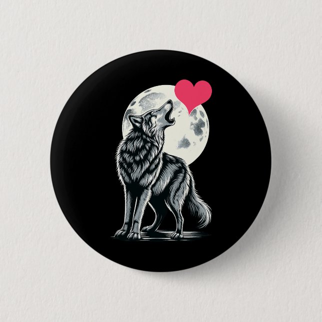 Wolf Holding Heart Valentine's Day Cute Wolves Val 2 Inch Round Button (Front)