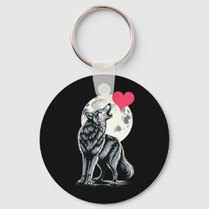 Wolf Holding Heart Valentine's Day Cute Wolves Val Keychain