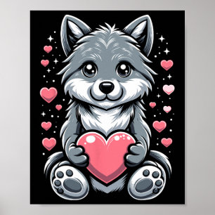 Wolf Holding Heart Valentine's Day Cute Wolves Val Poster