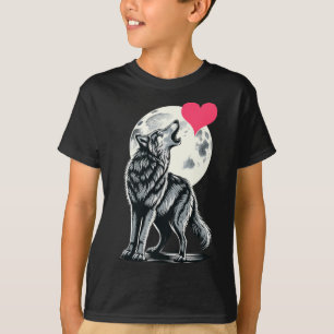 Wolf Holding Heart Valentine's Day Cute Wolves Val T-Shirt