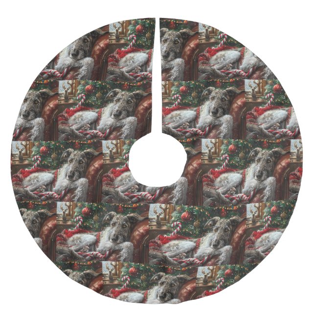 Wolf Hound Dog Christmas Festive Brushed Polyester Tree Skirt (Front)