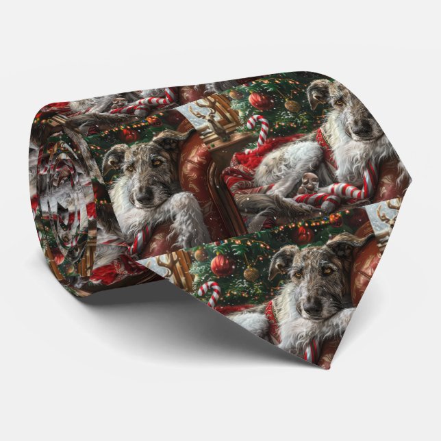 Wolf Hound Dog Christmas Festive Tie (Rolled)