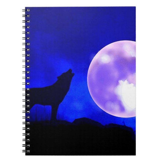 Wolf Howing à la Lune dans le Carnet de nuit bleu (Devant)