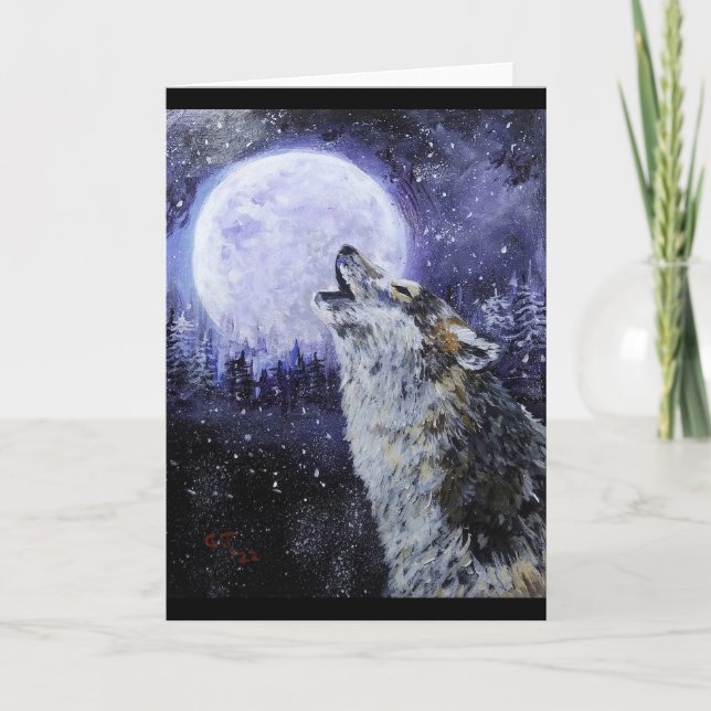 Wolf Howl and Moon Winter Card (Front)