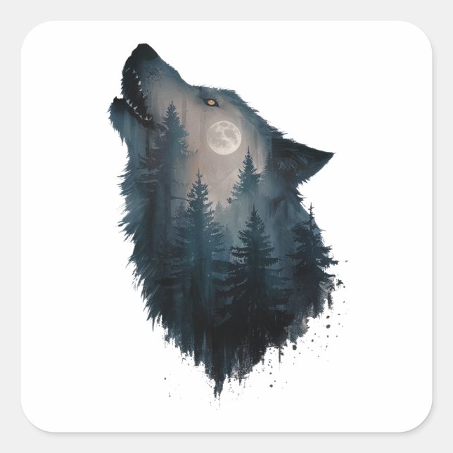Wolf Howl Forest Moon Square Sticker (Front)
