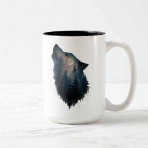Wolf Howl Forest Moon Two-Tone Coffee Mug