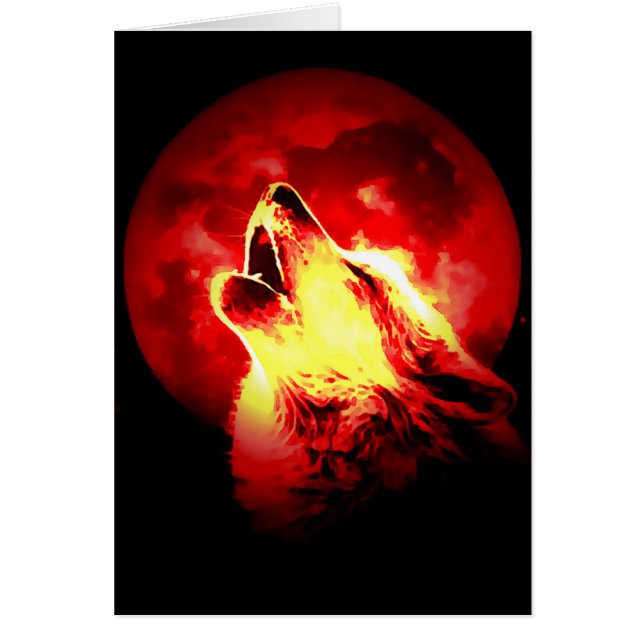 Wolf Howling à Red Night Card (Devant)