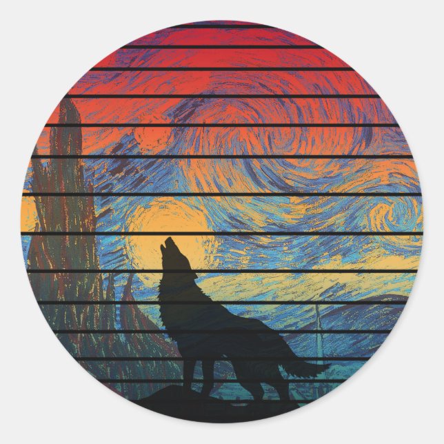 WOLF HOWLING ABSTRACT STYLE CLASSIC ROUND STICKER (Front)
