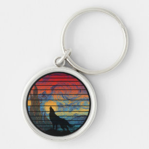 WOLF HOWLING ABSTRACT STYLE KEYCHAIN