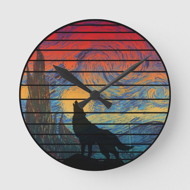 WOLF HOWLING ABSTRACT STYLE ROUND CLOCK (Front)