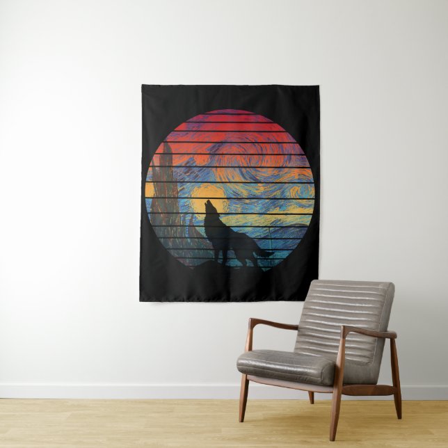 WOLF HOWLING ABSTRACT STYLE TAPESTRY (In Situ)
