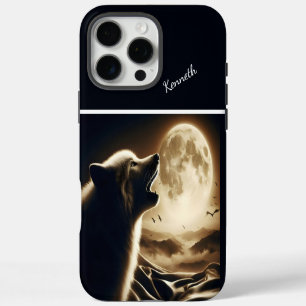 Wolf Howling at Full Moon iPhone 16 Pro Max Case