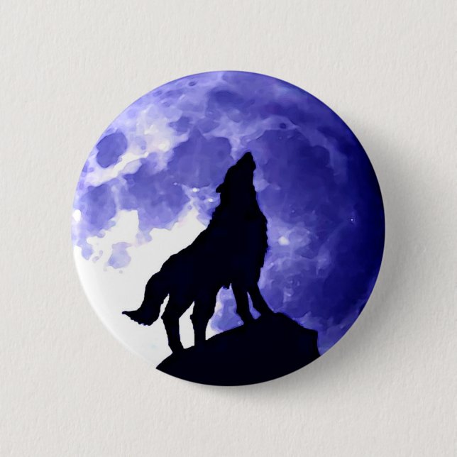 Wolf Howling at Moon 2 Inch Round Button (Front)