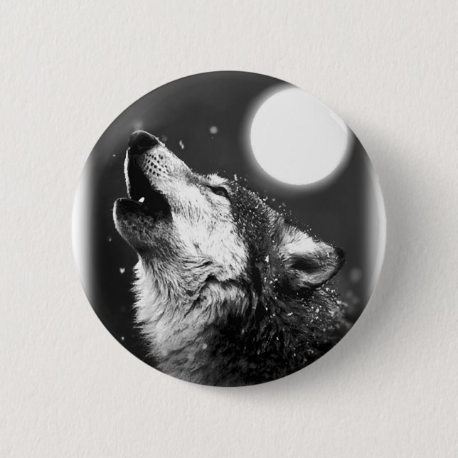 Wolf Howling at Moon 2 Inch Round Button (Front)