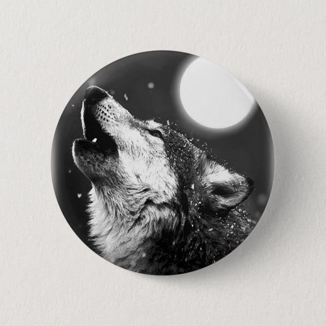 Wolf Howling at Moon 2 Inch Round Button (Front)