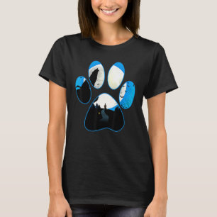 Wolf Howling At Moon Blue Dog Paw Halloween T-Shirt
