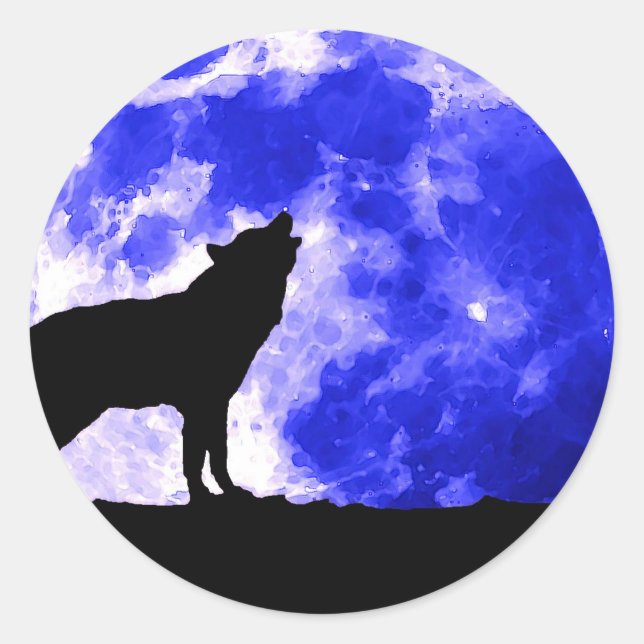 Wolf Howling at Moon Classic Round Sticker (Front)