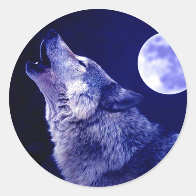 Wolf Howling at Moon Classic Round Sticker (Front)