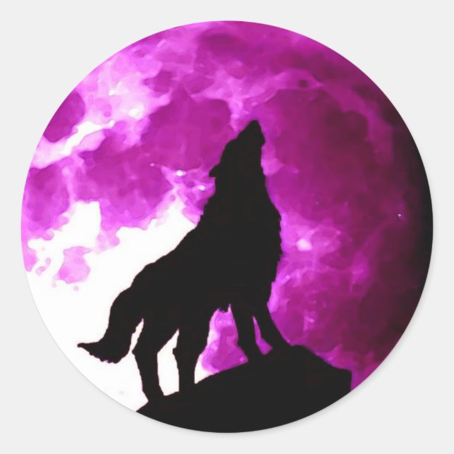 Wolf Howling at Moon Classic Round Sticker (Front)