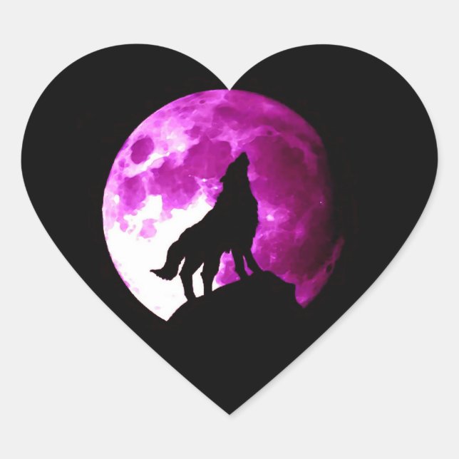 Wolf Howling at Moon Heart Sticker (Front)