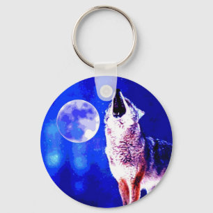 Wolf Howling at Moon Keychain