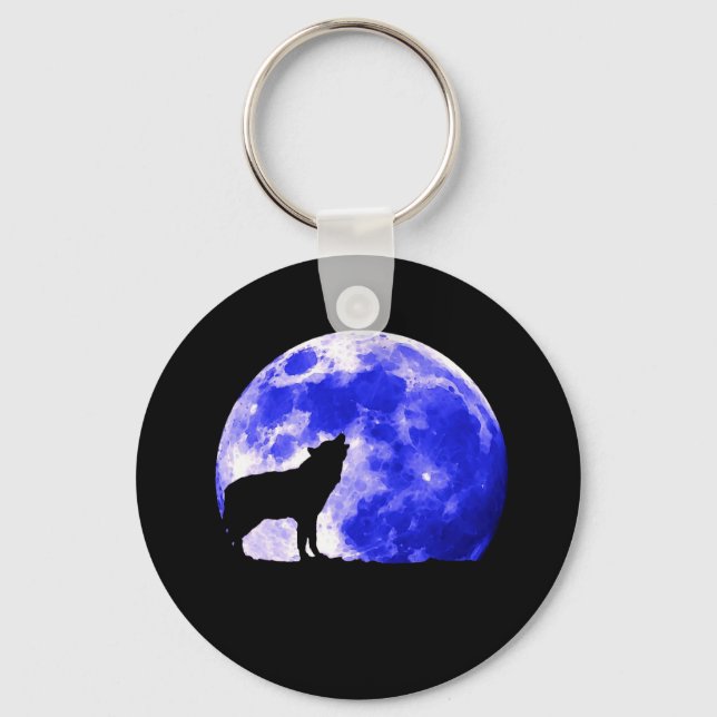 Wolf Howling at Moon Keychain (Front)