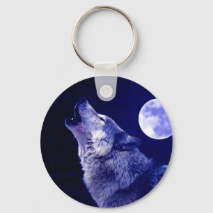Wolf Howling at Moon Keychain