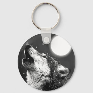 Wolf Howling at Moon Keychain