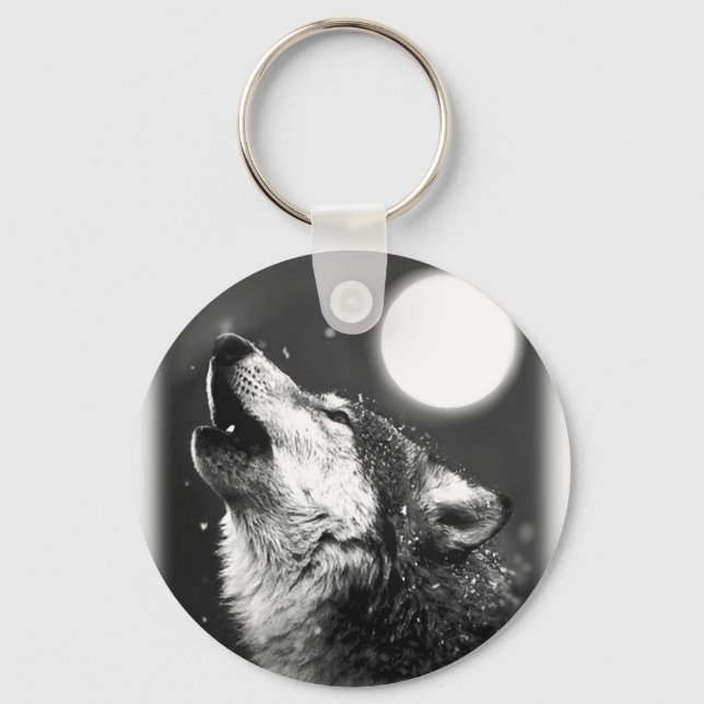 Wolf Howling at Moon Keychain (Front)