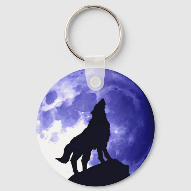 Wolf Howling at Moon Keychain (Front)