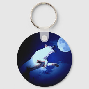 Wolf Howling at Moon Keychain