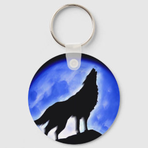 Wolf Howling at Moon Keychain