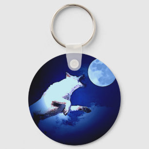 Wolf Howling at Moon Keychain