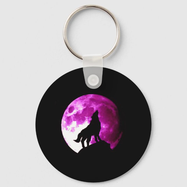 Wolf Howling at Moon Keychain (Front)