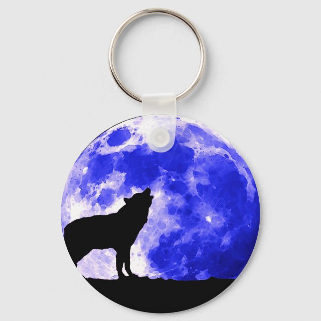 Wolf Howling at Moon Keychain (Front)