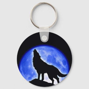 Wolf Howling at Moon Keychain