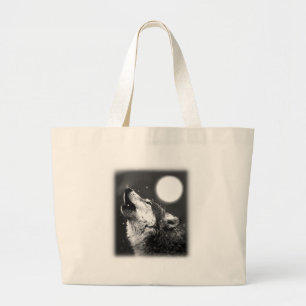 Wolf Howling at Moon Large Tote Bag