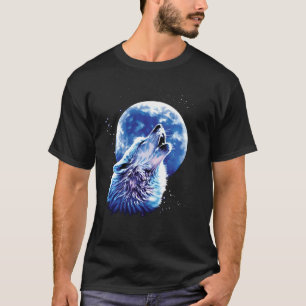 Wolf Howling At Moon Loves Wolves Watercolor Cute T-Shirt