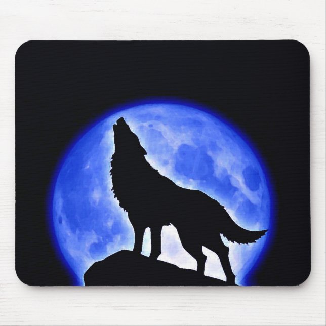 Wolf Howling at Moon Mouse Pad (Front)
