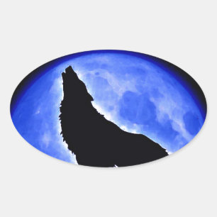 Wolf Howling at Moon Oval Sticker