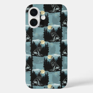 Wolf Howling At Moon Pattern Design  iPhone 16 Case