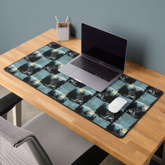 Wolf Howling At Moon Pattern Design  Desk Mat (Creator Uploaded)