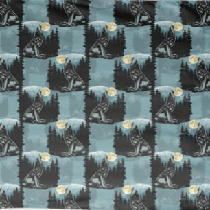 Wolf Howling At Moon Pattern Design  Fabric